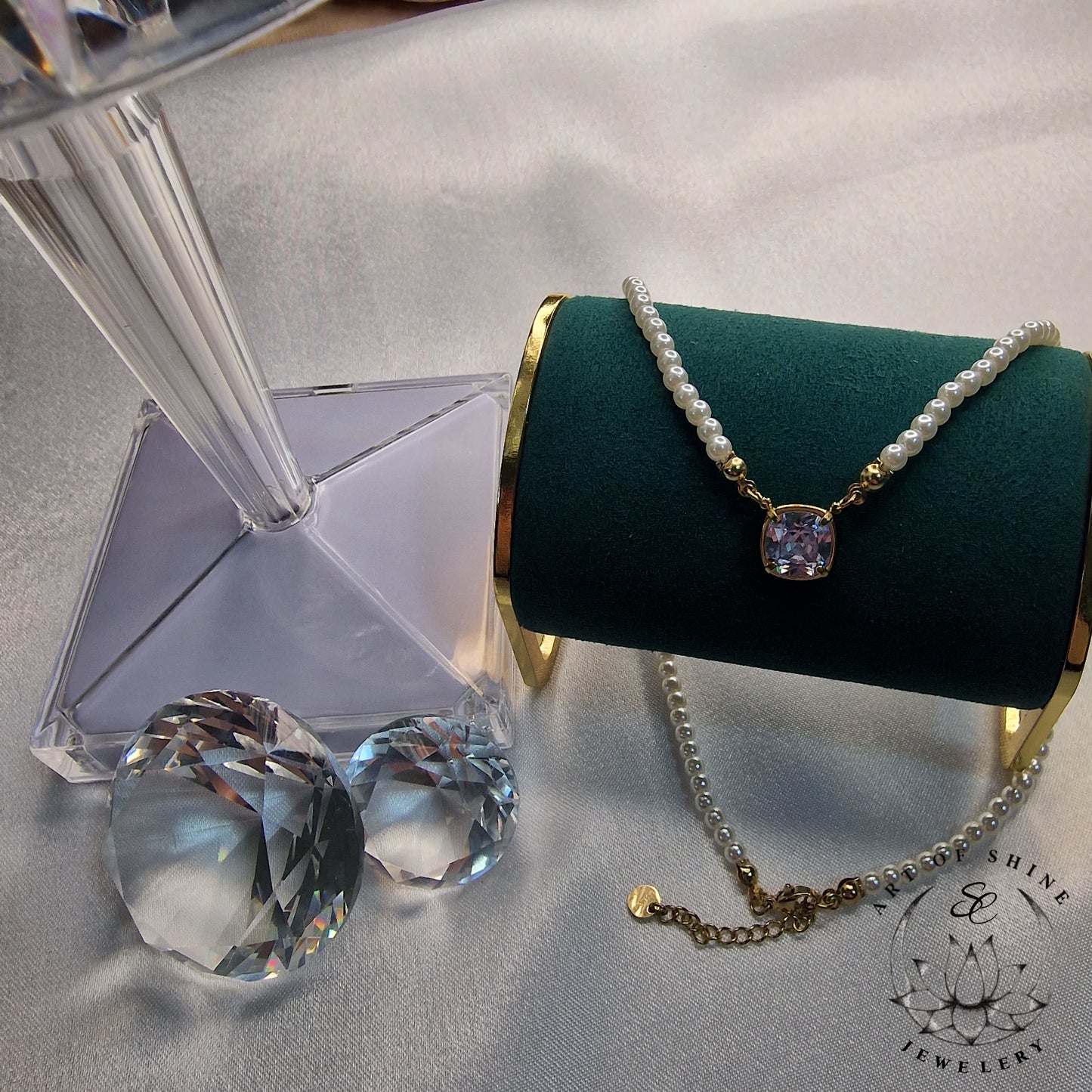 Square Stone Pearl Necklace