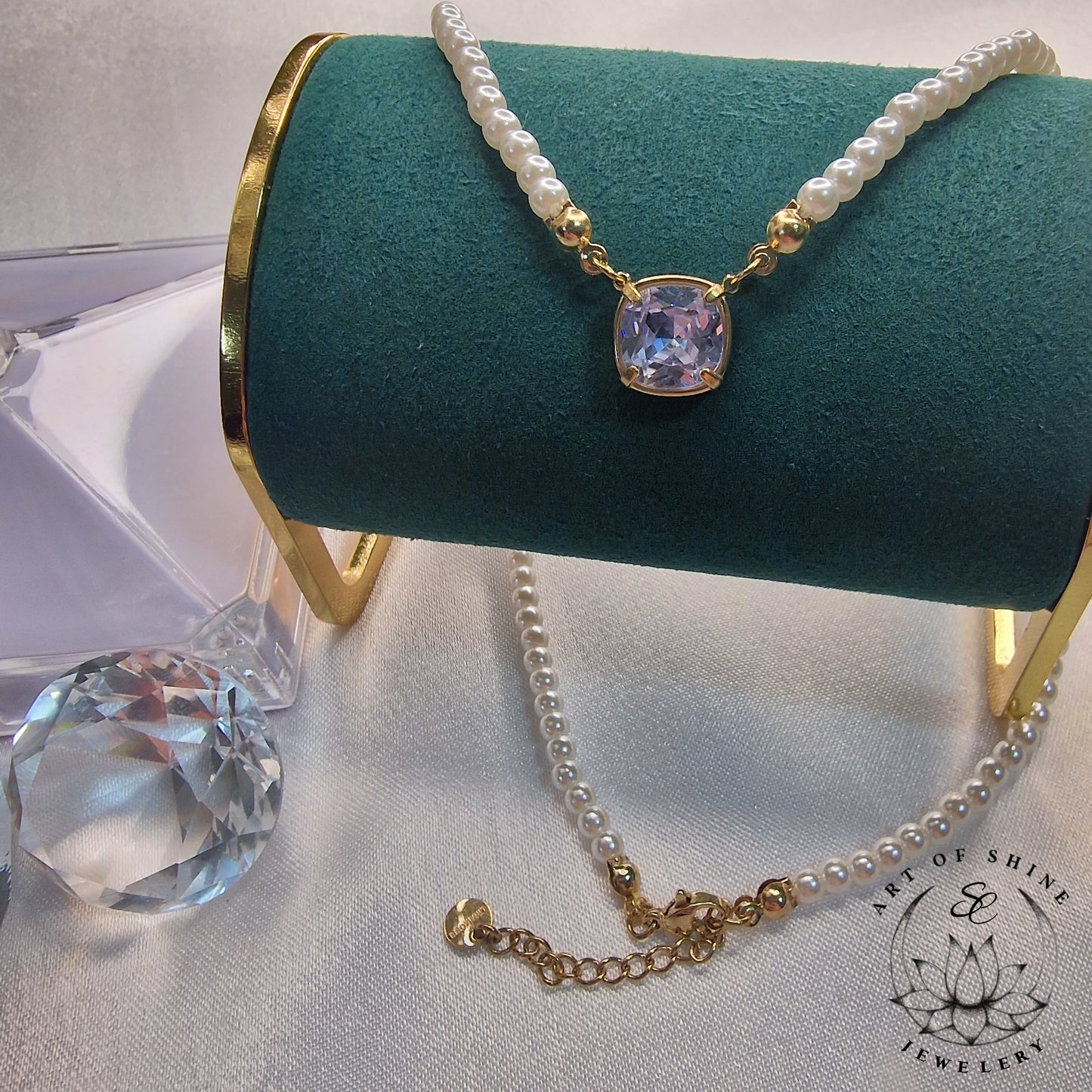 Square Stone Pearl Necklace