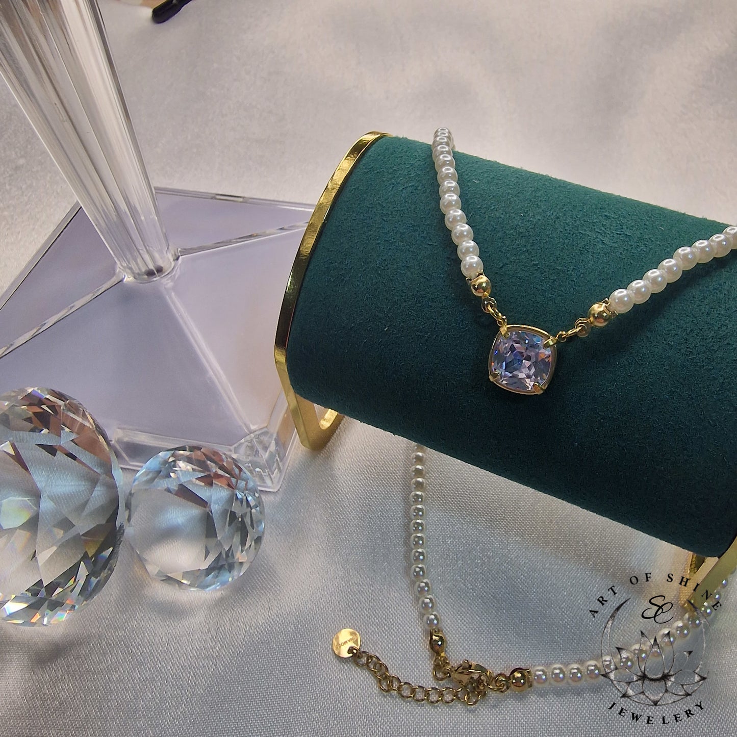 Square Stone Pearl Necklace