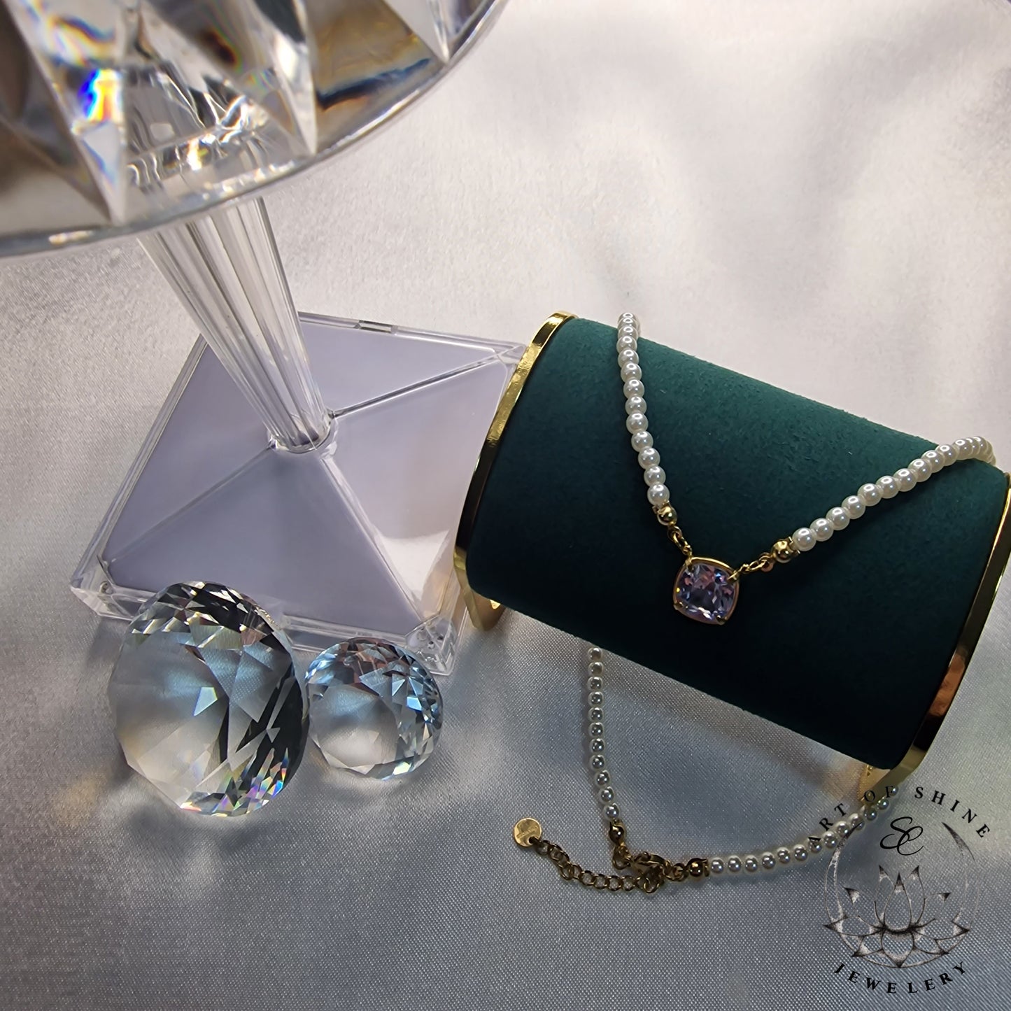Square Stone Pearl Necklace