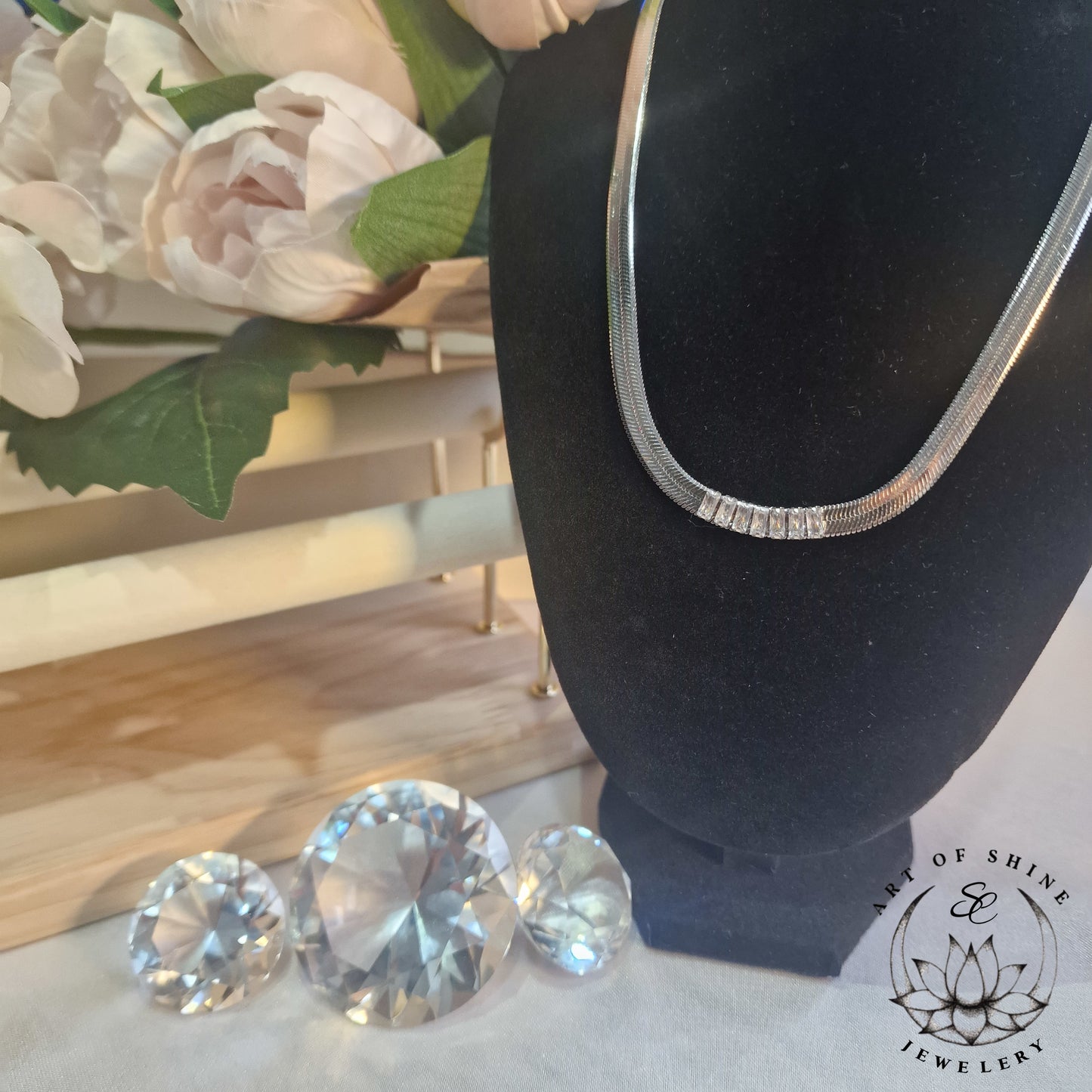 Snake Necklace with Baguette Zircons