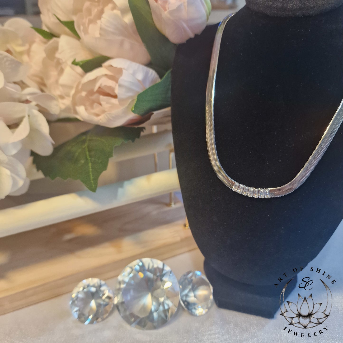Snake Necklace with Baguette Zircons