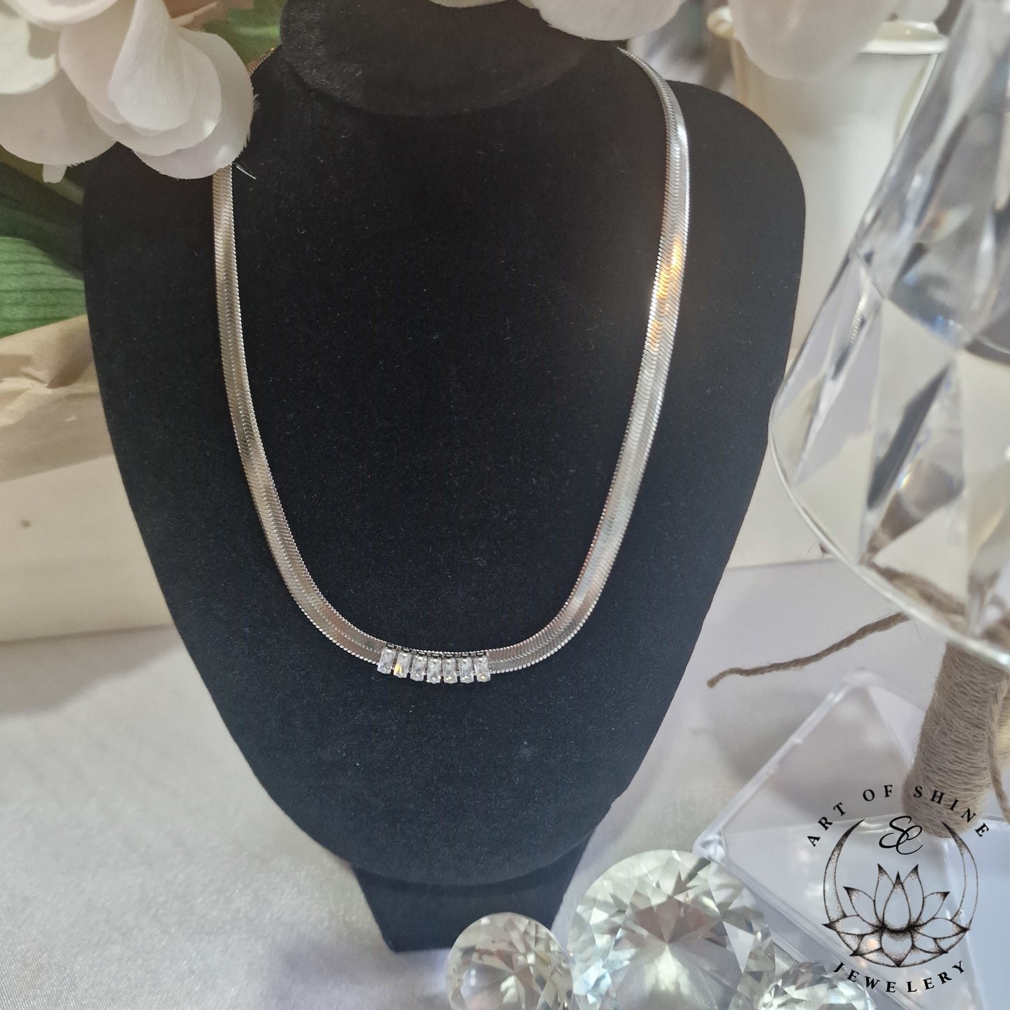 Snake Necklace with Baguette Zircons
