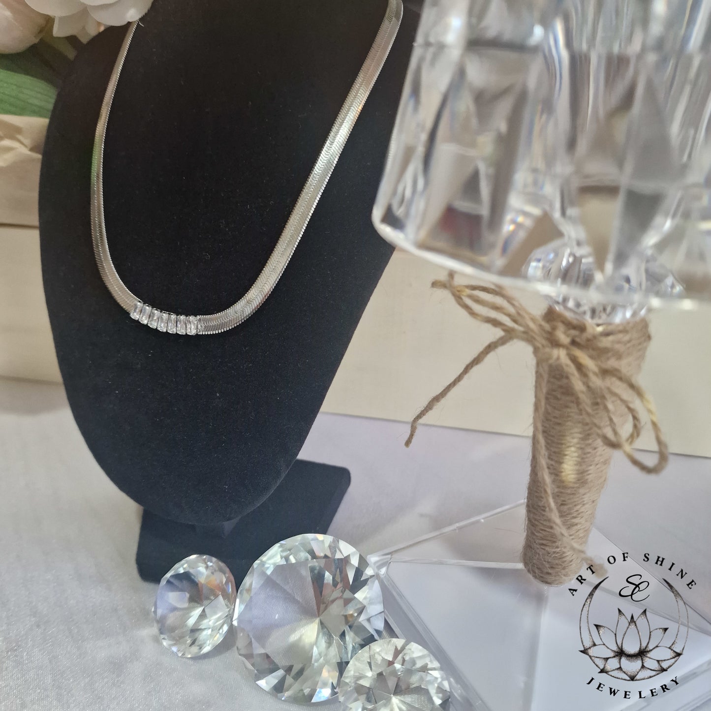 Snake Necklace with Baguette Zircons