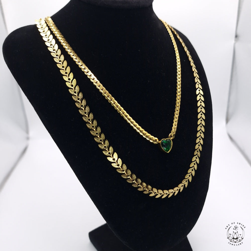 Zircon Heart Braided Link Necklace