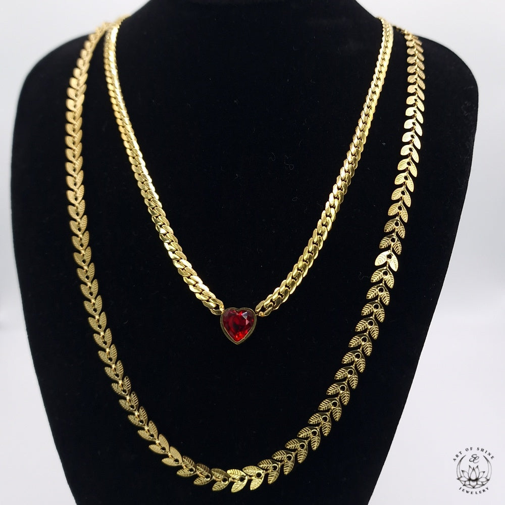 Zircon Heart Braided Link Necklace