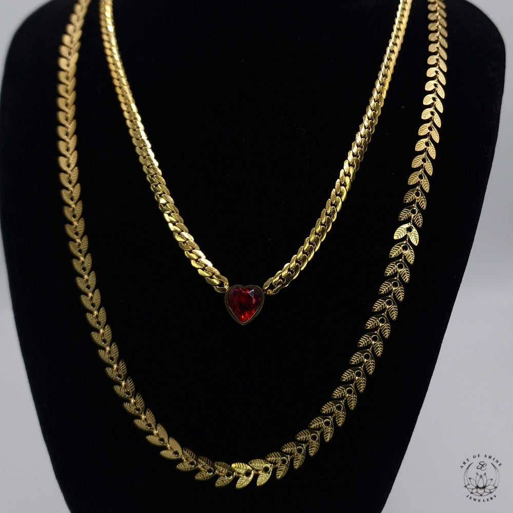 Zircon Heart Braided Link Necklace