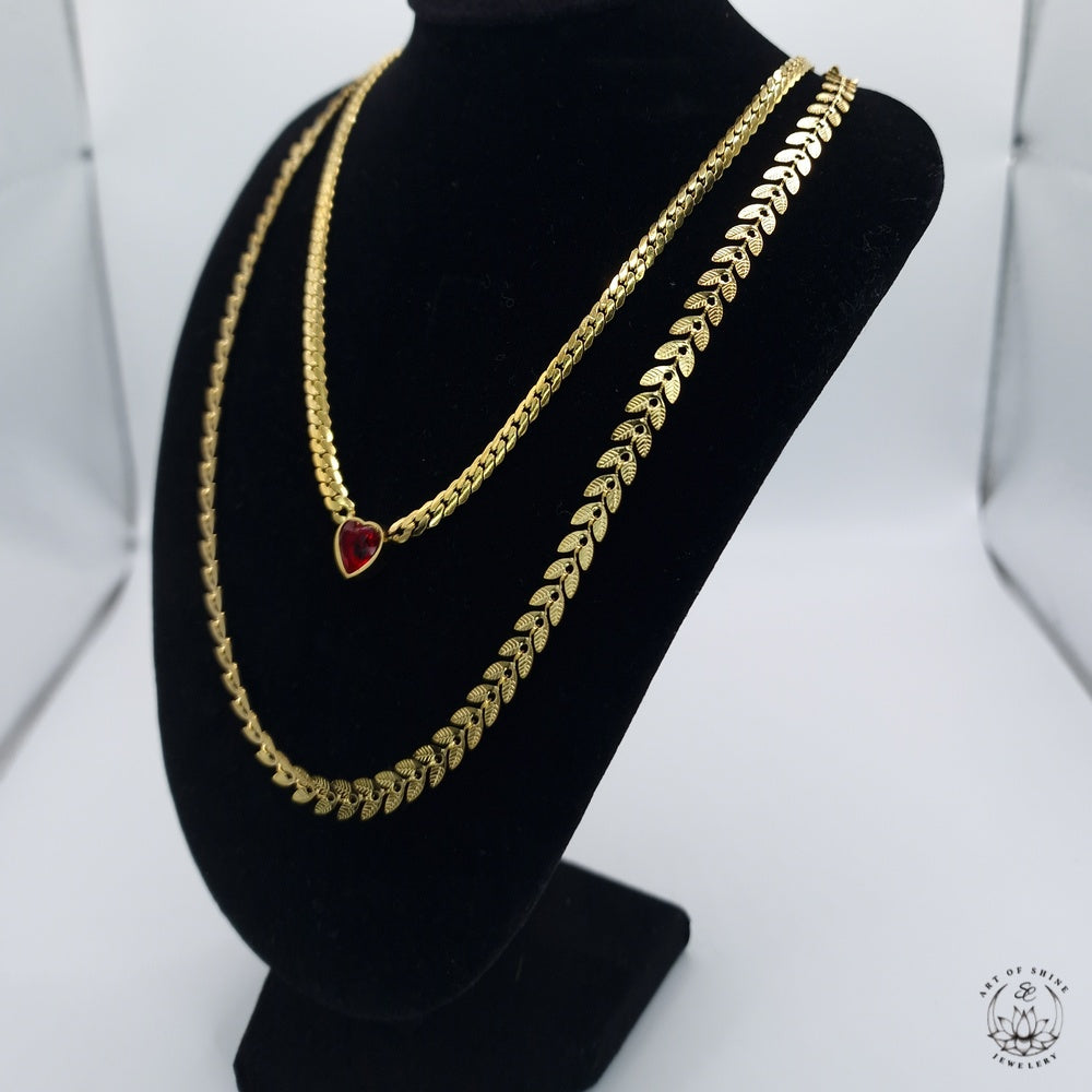 Zircon Heart Braided Link Necklace