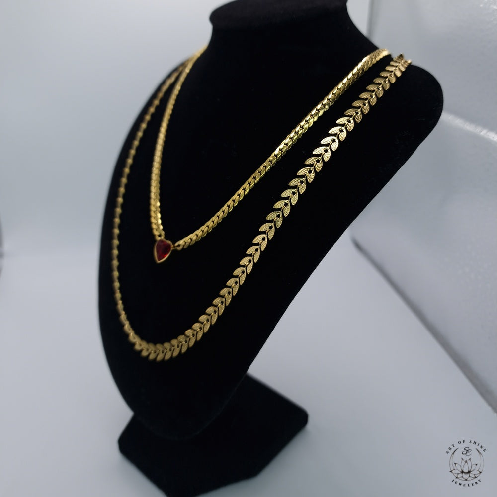 Zircon Heart Braided Link Necklace