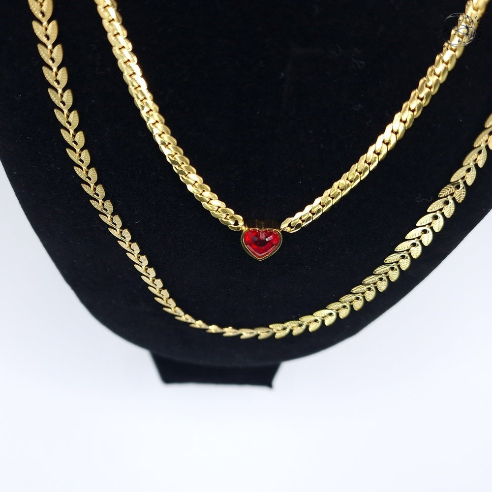 Zircon Heart Braided Link Necklace