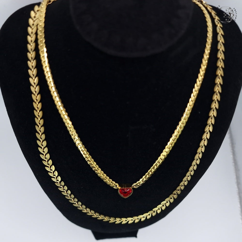 Zircon Heart Braided Link Necklace