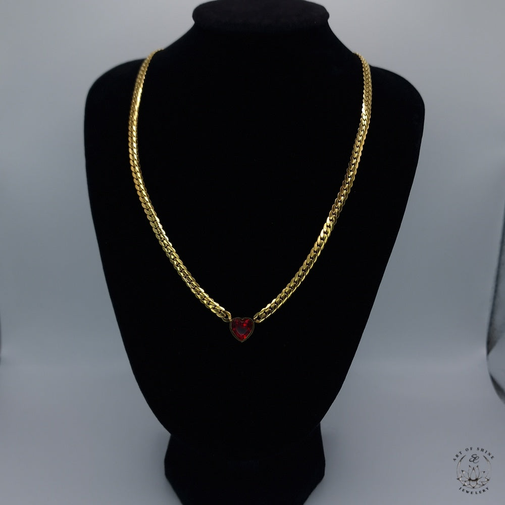 Zircon Heart Braided Link Necklace