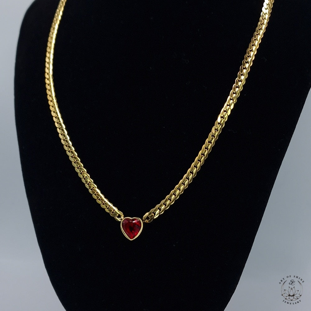Zircon Heart Braided Link Necklace