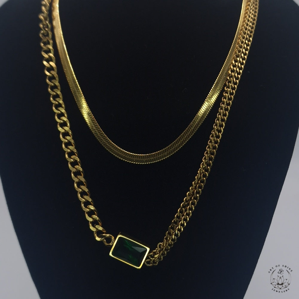 Double Chain Emerald Baguette Chain