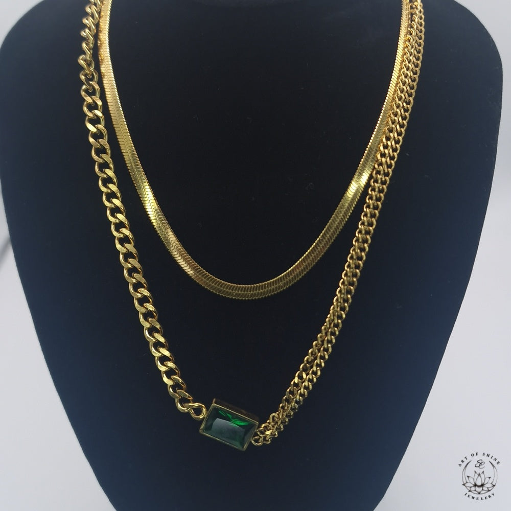 Double Chain Emerald Baguette Chain