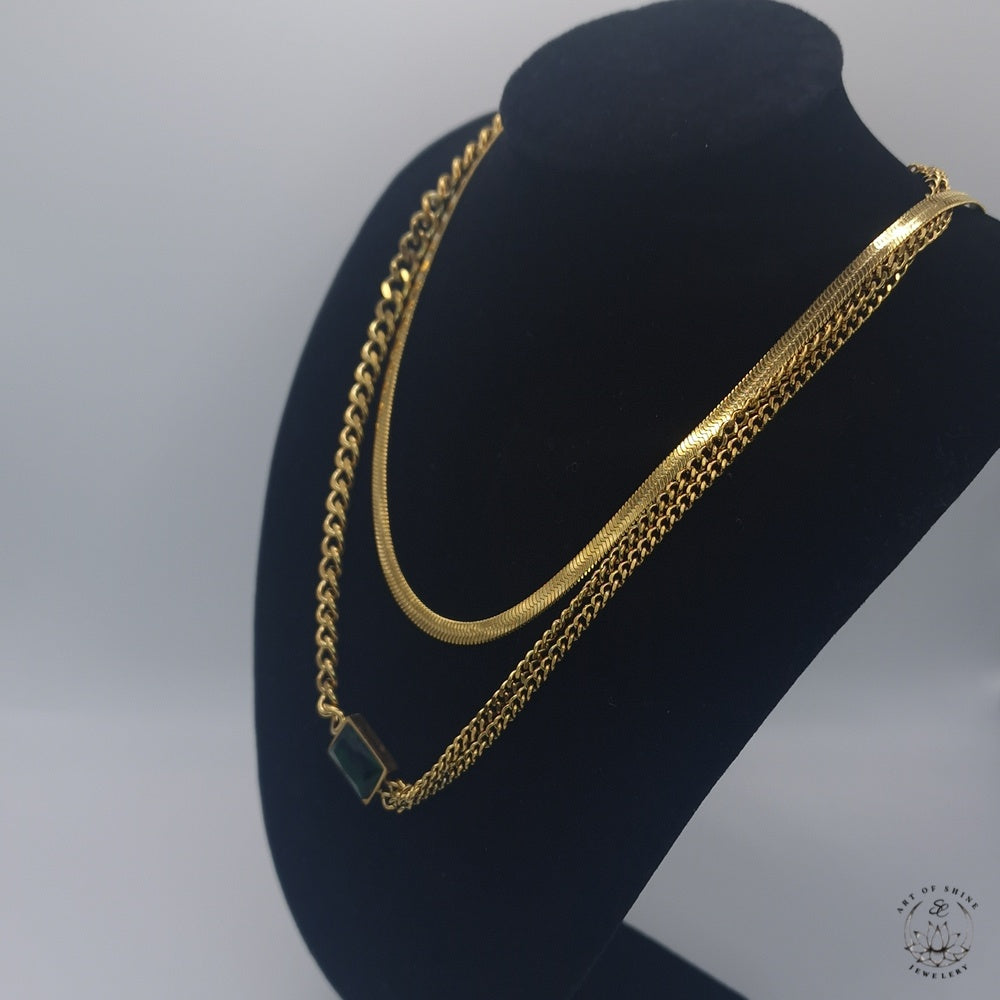 Double Chain Emerald Baguette Chain