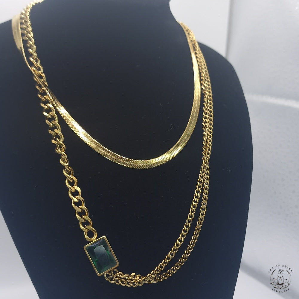 Double Chain Emerald Baguette Chain