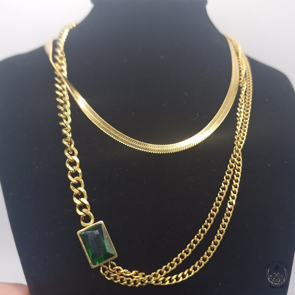 Double Chain Emerald Baguette Chain