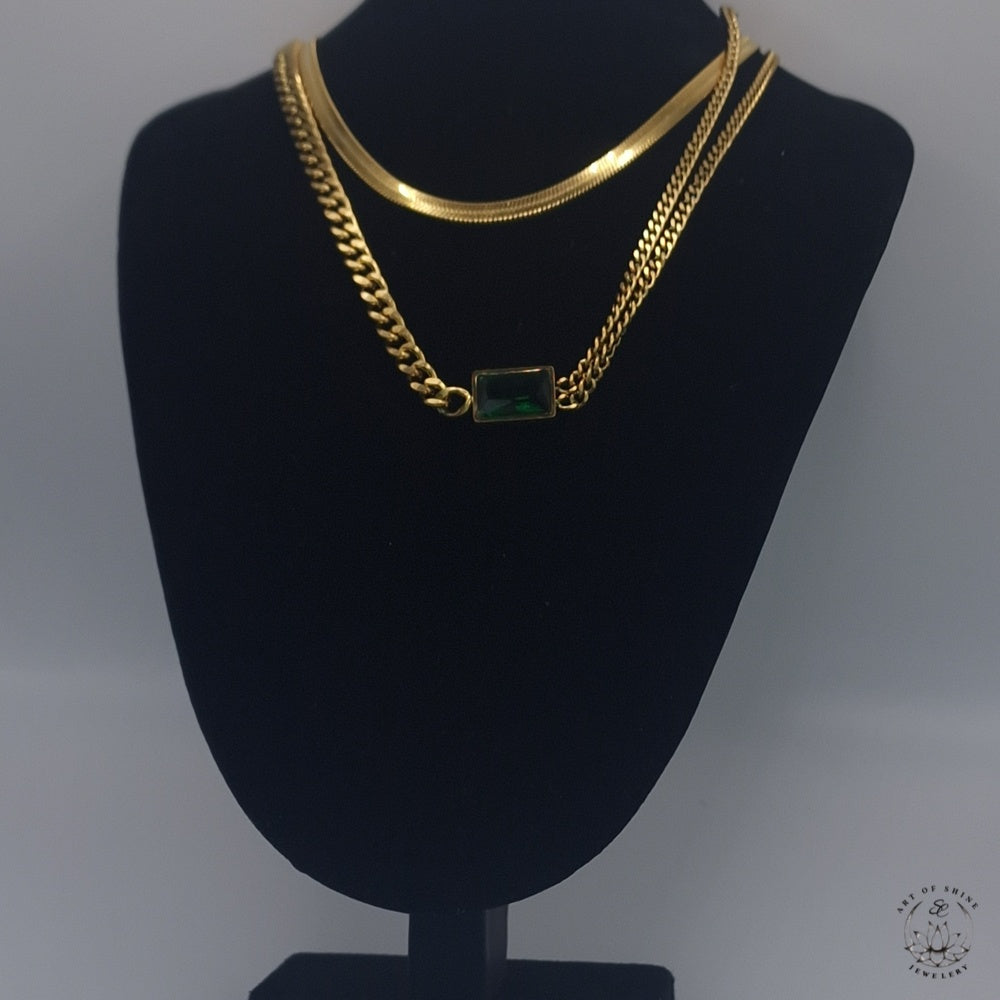Double Chain Emerald Baguette Chain