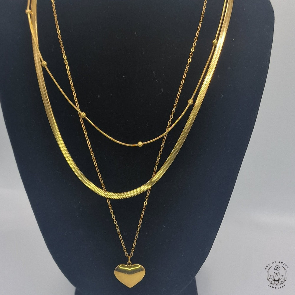 Triple Heart Snake Ball Necklace