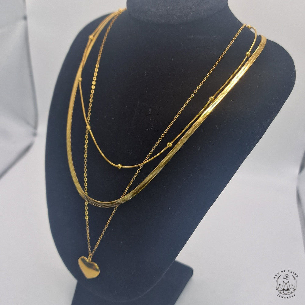 Triple Heart Snake Ball Necklace