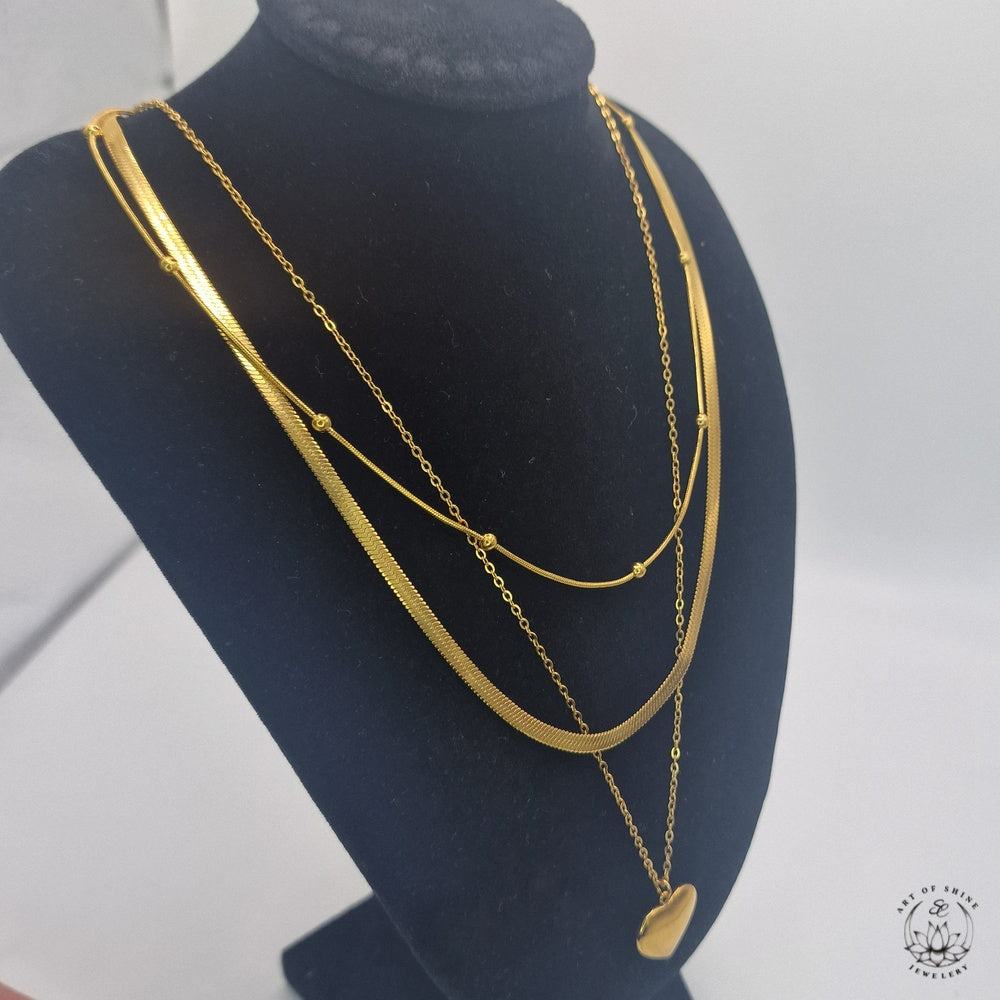 Triple Heart Snake Ball Necklace