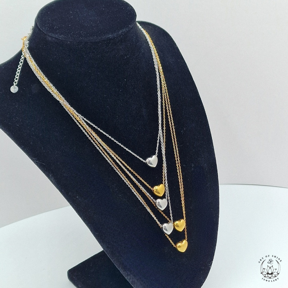 Triple Heart Wire Necklace