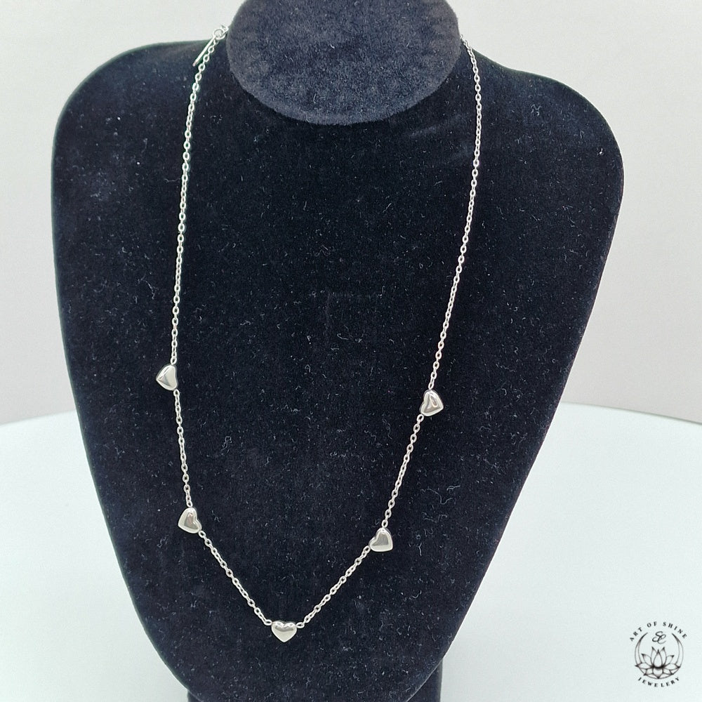 Necklace with 5 Mini Round Hearts