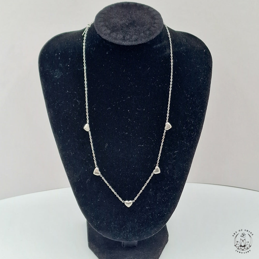 Necklace with 5 Mini Round Hearts