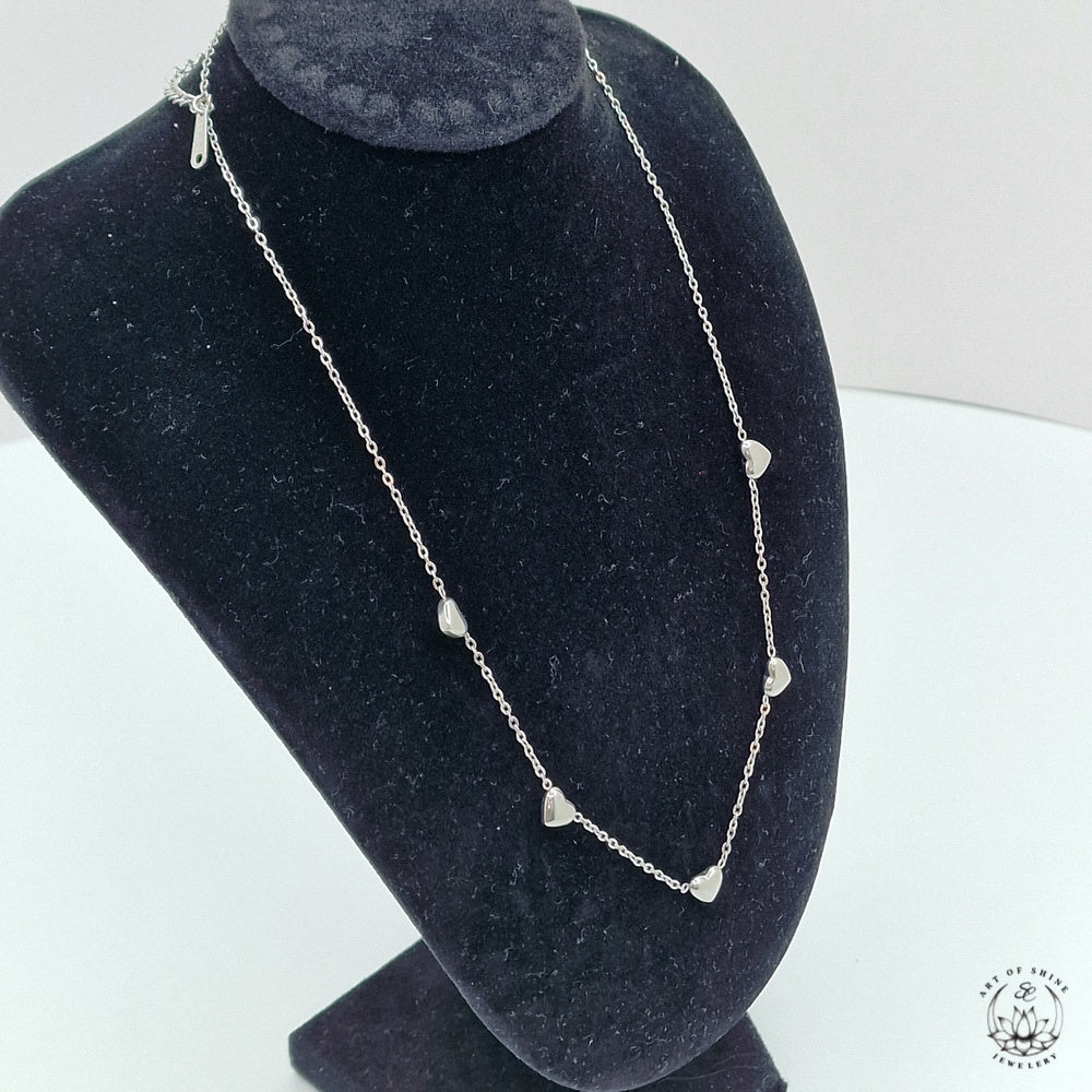 Necklace with 5 Mini Round Hearts