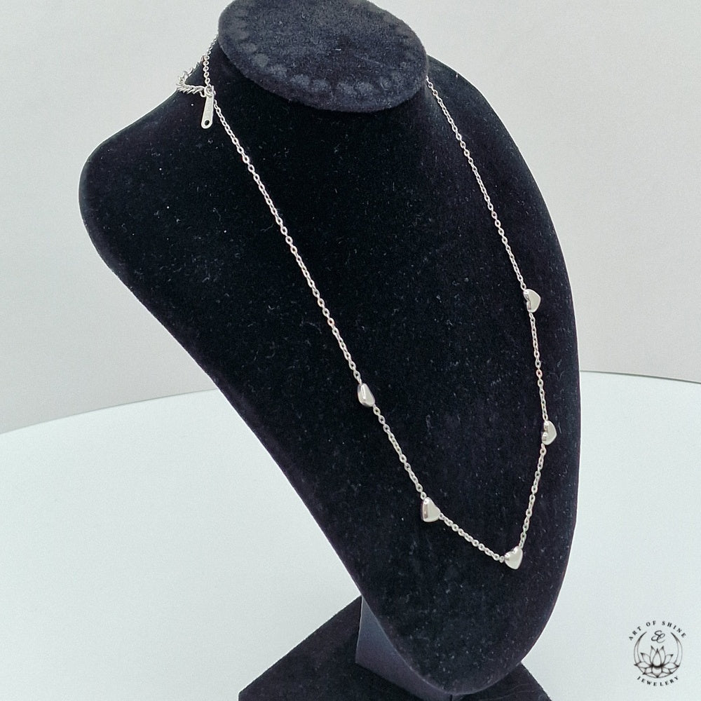 Necklace with 5 Mini Round Hearts