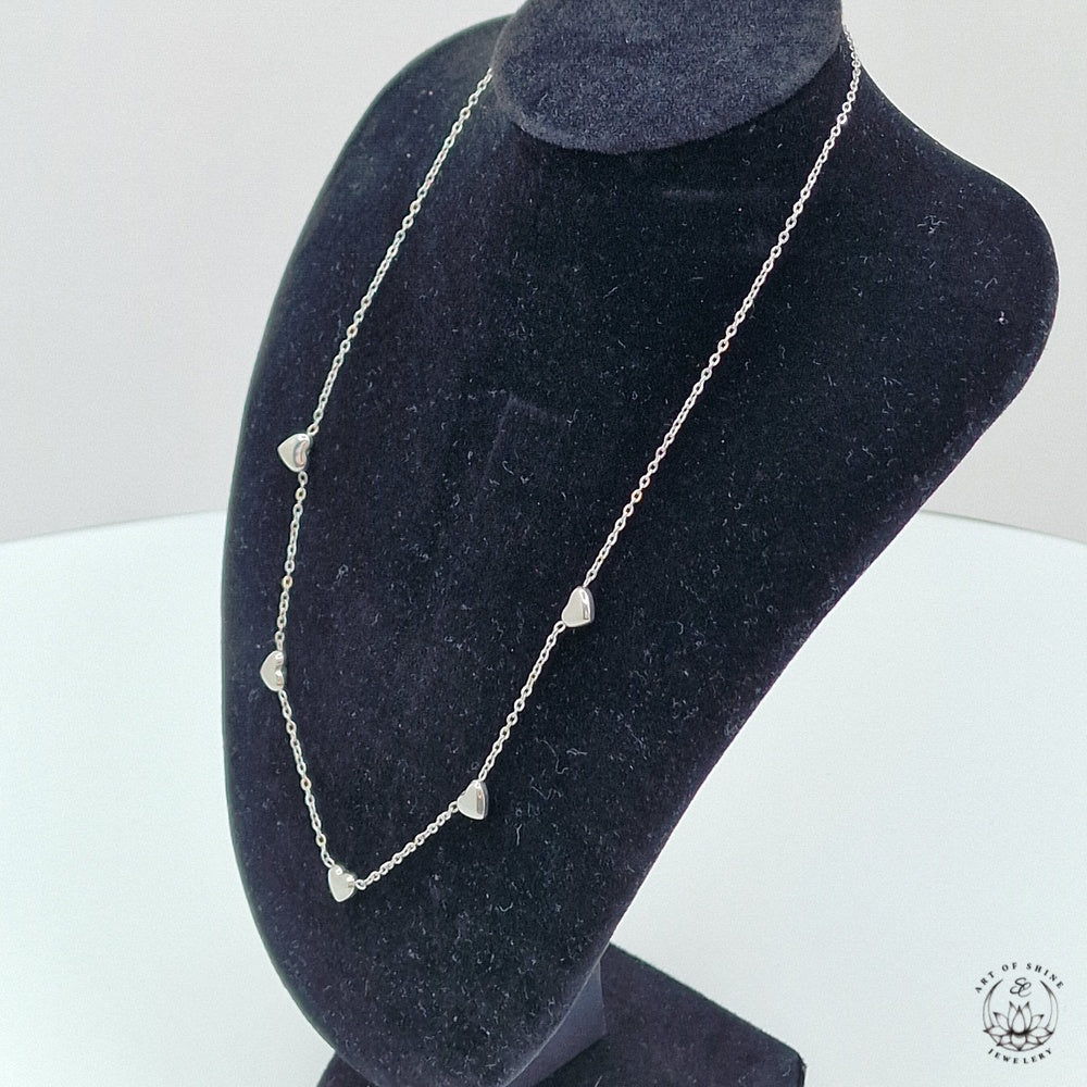 Necklace with 5 Mini Round Hearts