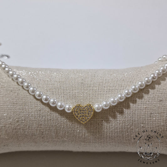 Pearl Heart Plaque Necklace with Zircons Art of Shine