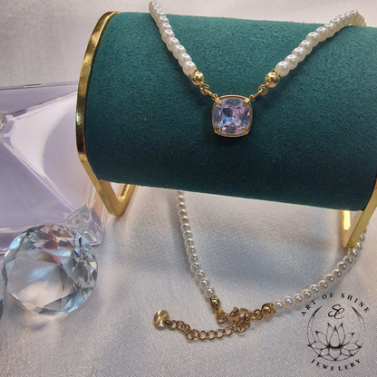 Square Stone Pearl Necklace