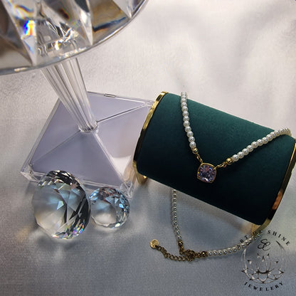 Square Stone Pearl Necklace
