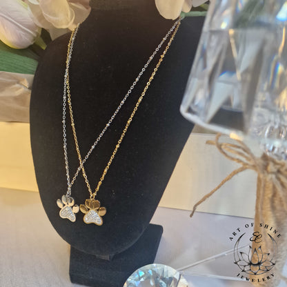 Paw Print Necklace with Zircons