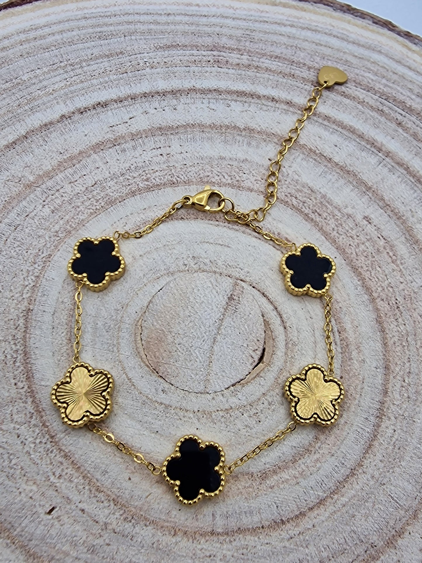 Fortune Cinquefoil Jewelry: Five Clover Bracelet - Monochrome & Gold Edition Art of Shine