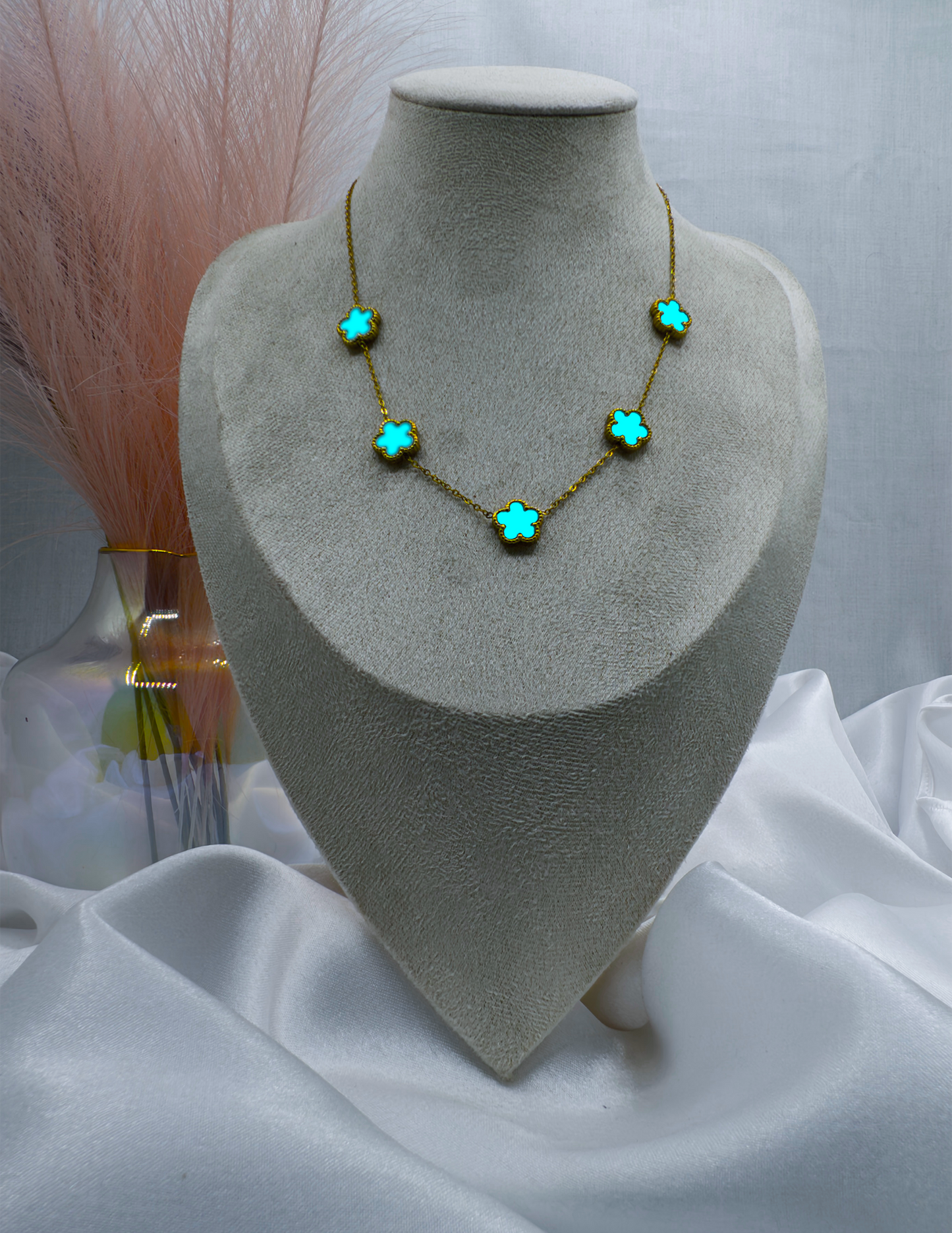 Fortune Quatrefoil Jewelry: Five Clover Necklace- Vibrant Edition Art of Shine