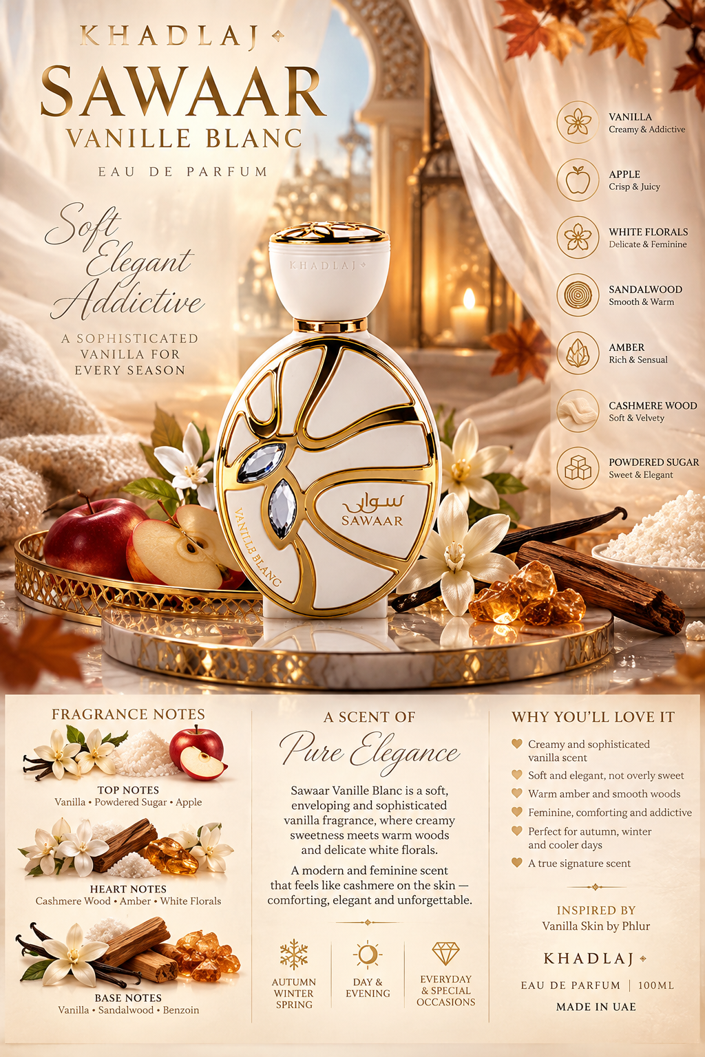 SAWAAR VANILLE BLANC Extrait de Parfum 100ml – Creamy Vanilla & Cashmere Elegance