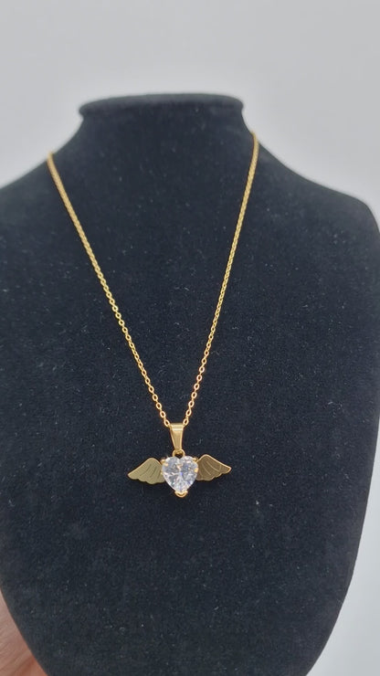 Winged Heart Necklace with Zircon