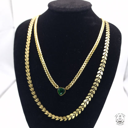 Zircon Heart Braided Link Necklace