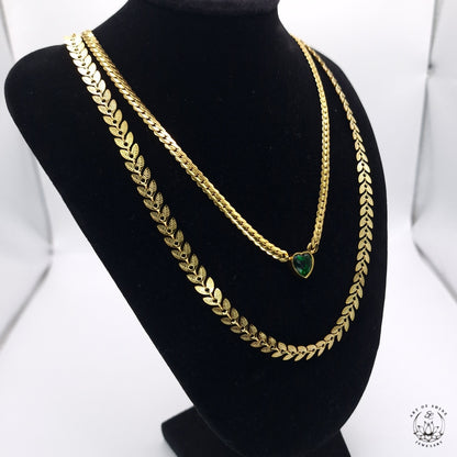 Zircon Heart Braided Link Necklace