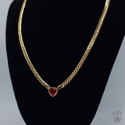 Zircon Heart Braided Link Necklace