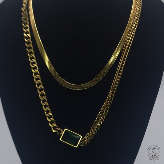 Double Chain Emerald Baguette Chain Art of Shine