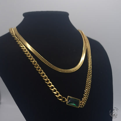 Double Chain Emerald Baguette Chain