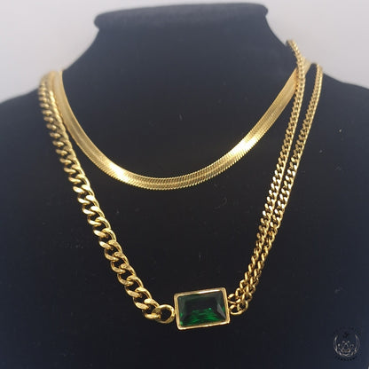 Double Chain Emerald Baguette Chain