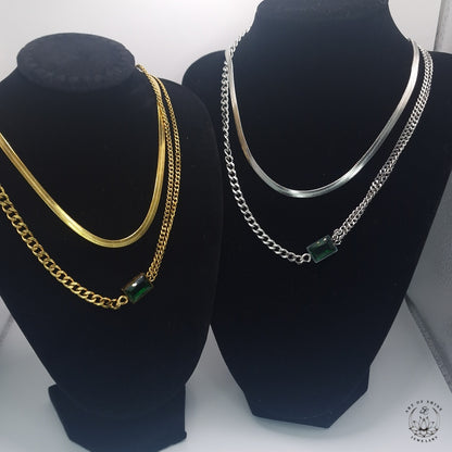 Double Chain Emerald Baguette Chain