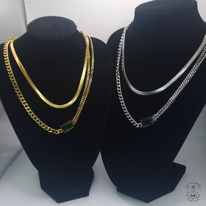 Double Chain Emerald Baguette Chain