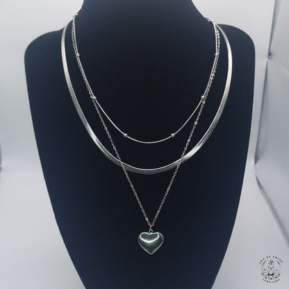 Triple Heart Snake Ball Necklace