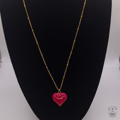Ball Chain with Colored Heart Pendant